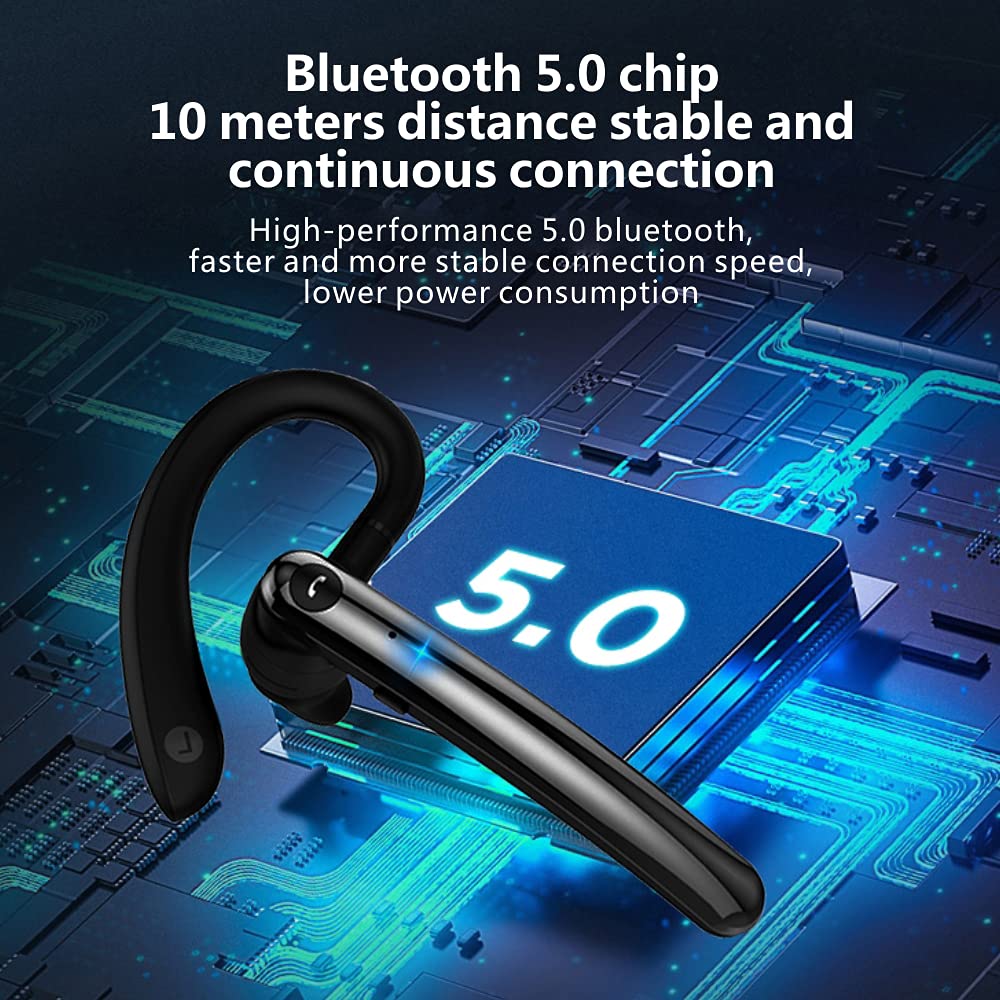 Auricolare Bluetooth 5.0 Cuffie Wireless con Doppio Microfono, Auricolare Business Vivavoce con Chiamata Leggera, Chiaro e Suono Hi-Fi per l'Ufficio, la Guida
