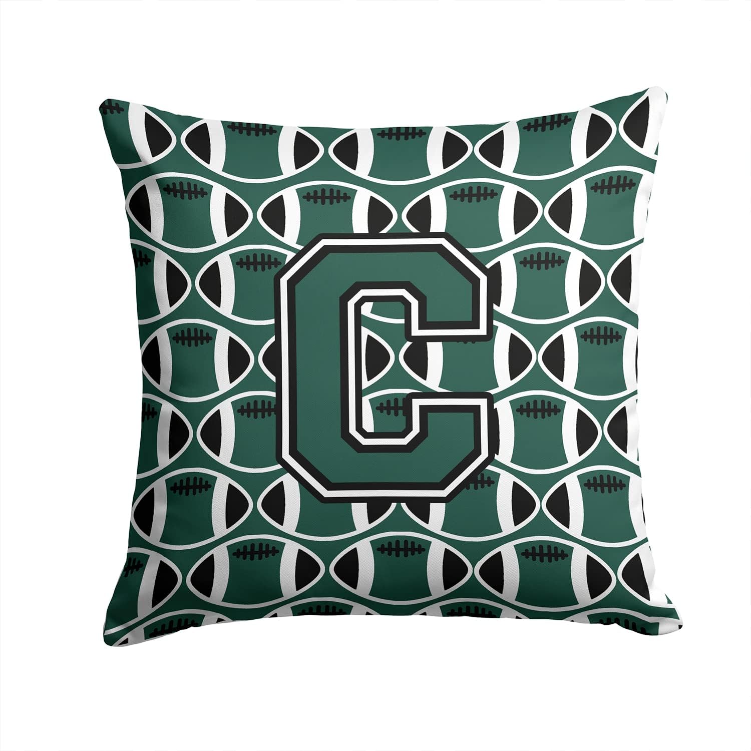Caroline's Treasures CJ1071-CPW1414 Letter C Football Green and White Fabric Decorative Pillow Machine Washable, Indoor Outdoor Decorative Pillow for Couch, Bed or Patio, 14Hx14W