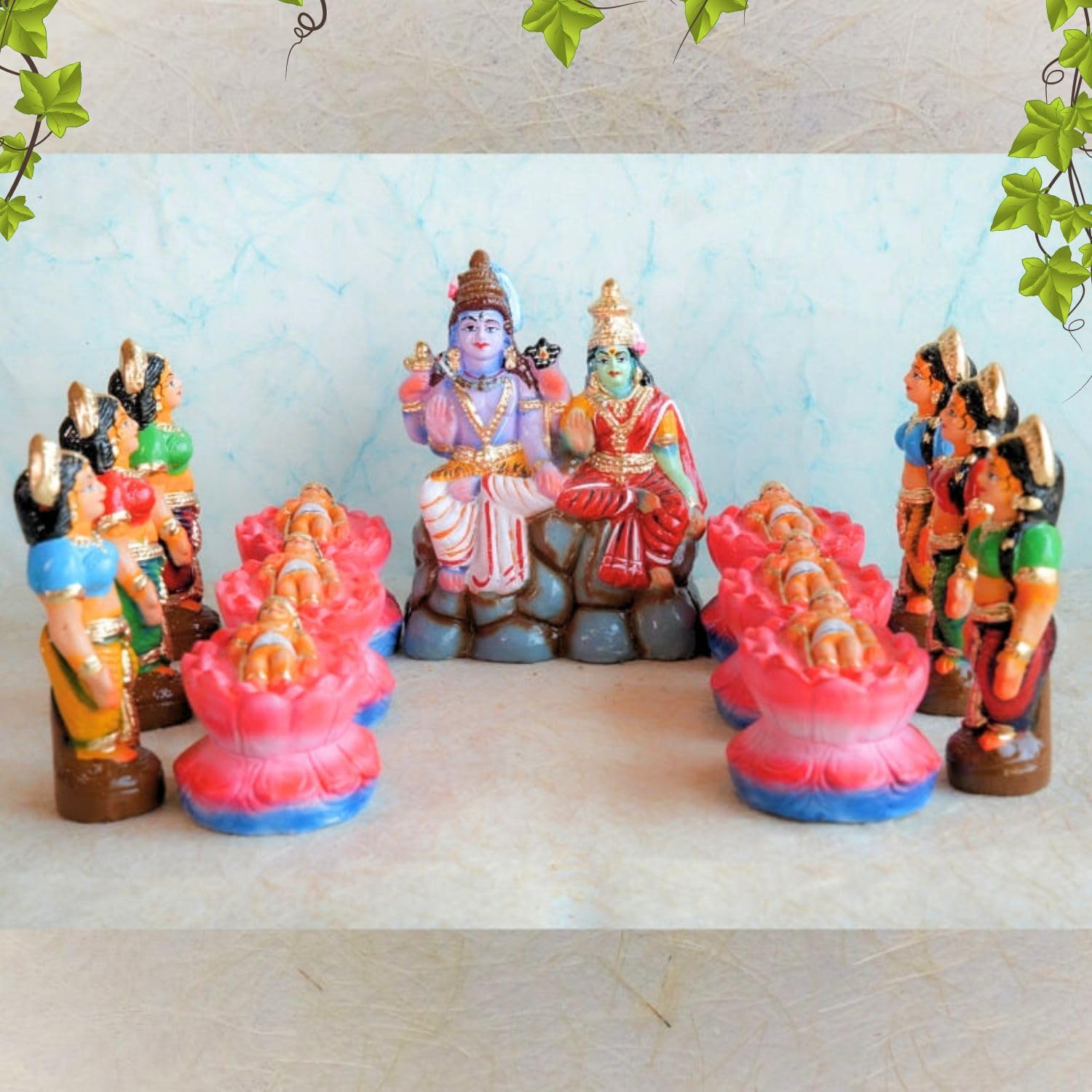 PujaNPujari Karthigai Pengal Murugan Birth Set of 14 - Golu Dolls Set - Kolu Bommai Bommalu Set for Dussera/Navaratri