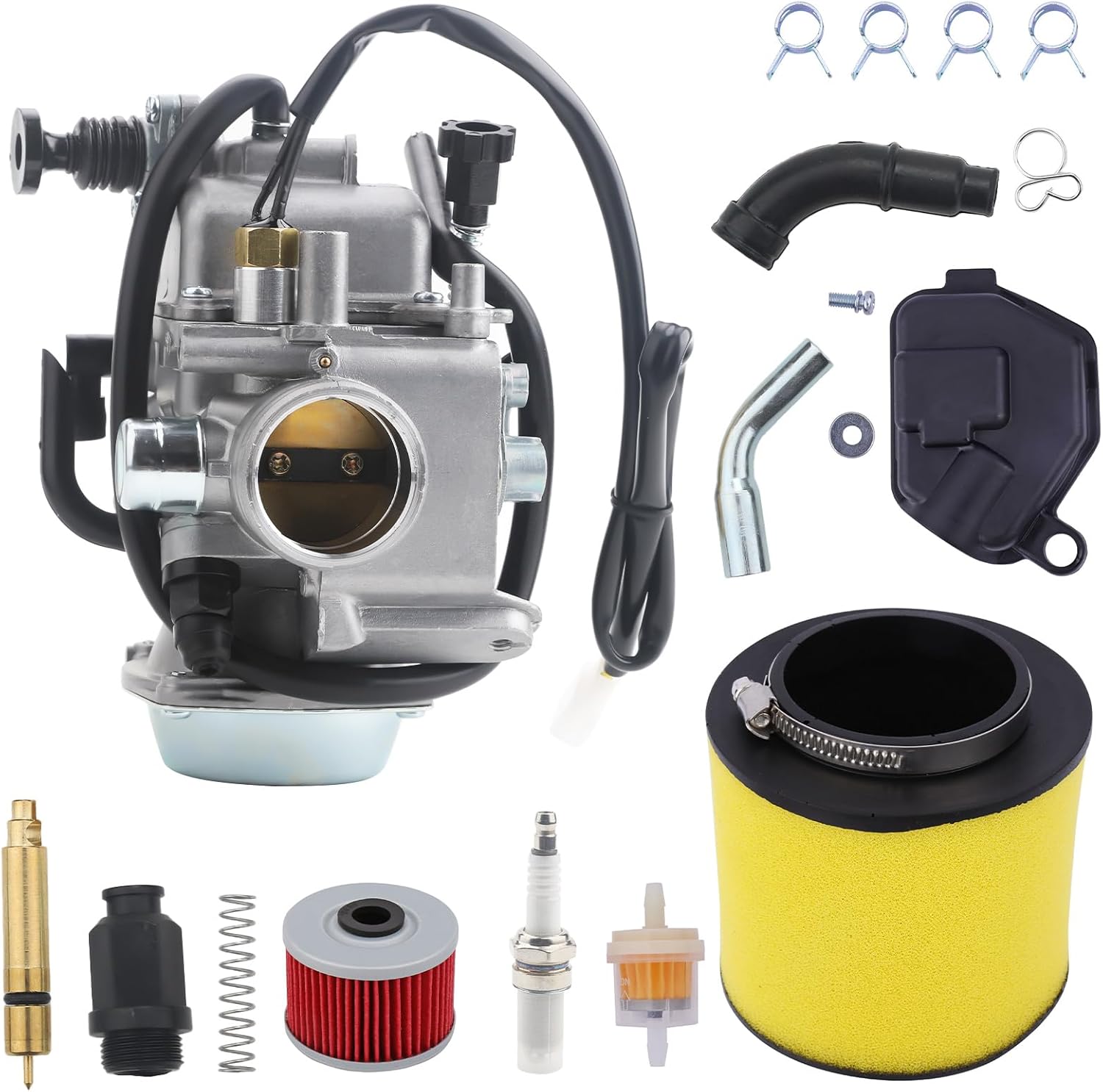 Rancher 350 Carburetor for Honda TRX350 00-06, TRX450 S/ES 98-04, FourTrax 300 1988-2000, Foreman 400 97-04,with Parts Air filter& Oil filter Spark Plug