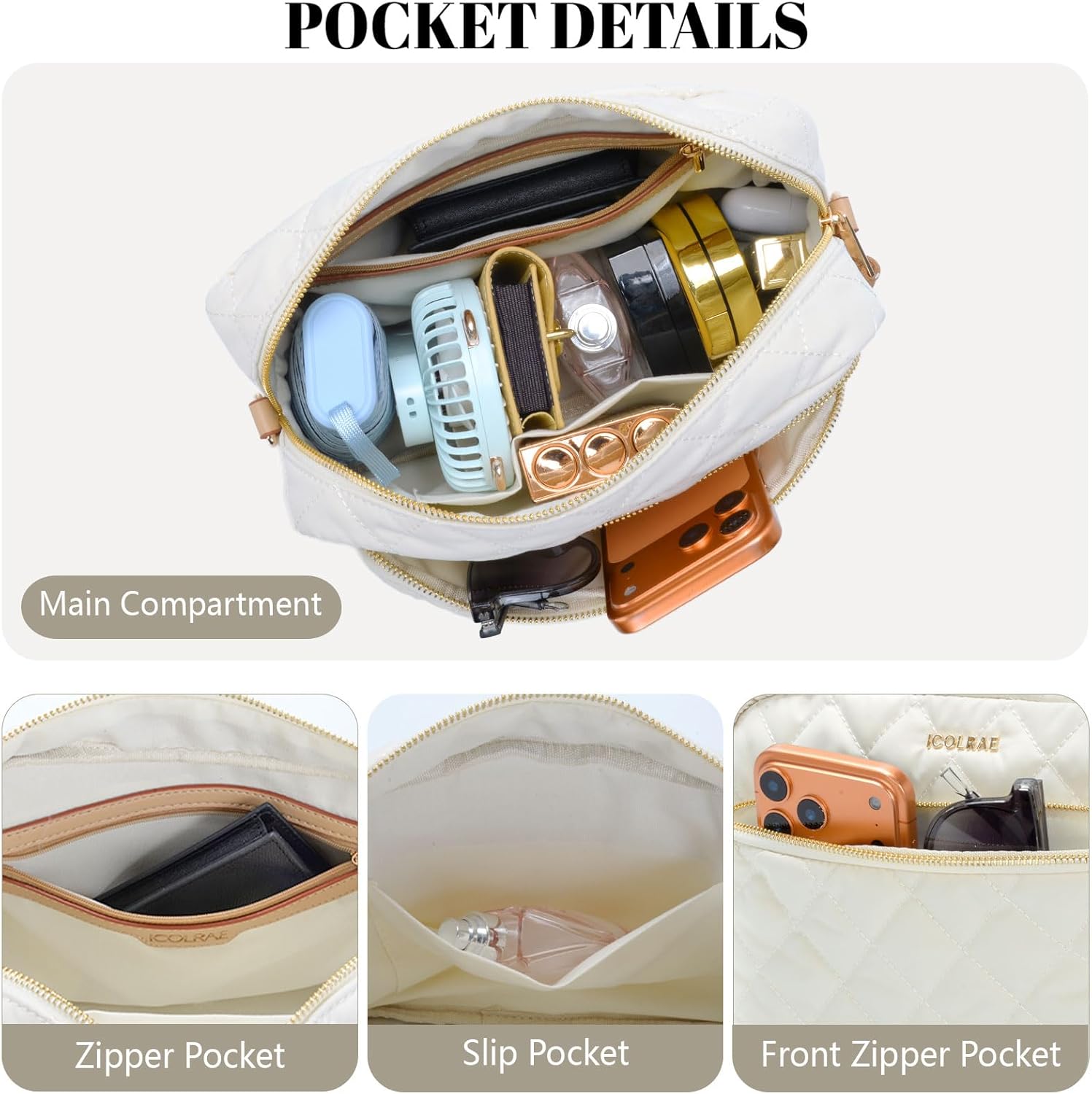 ICOLRAE Quilted Puffer Crossbody Bags for Women Small Nylon Puffy Purses Shoulder Handbag with Wide Strap