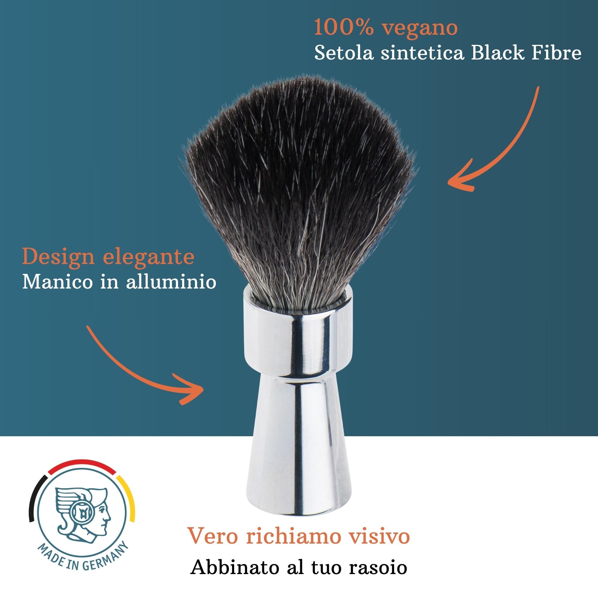 MERKUR Pennello da barba 1100 | Black Fibre sintetiche | Cromo lucido | Vegano | Impugnatura in alluminio | Made in Germany