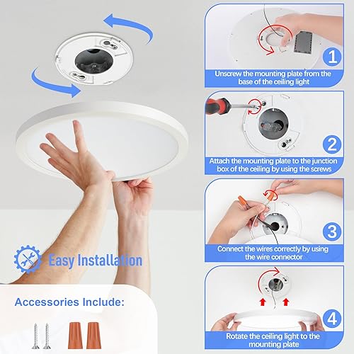 Miniatura 3 de SunRider Paquete de 4 lámparas LED de techo empotradas, luz blanca diurna de 5000 K, 2400 lm, lámpara empotrable plana redonda de 12 pulgadas y 24