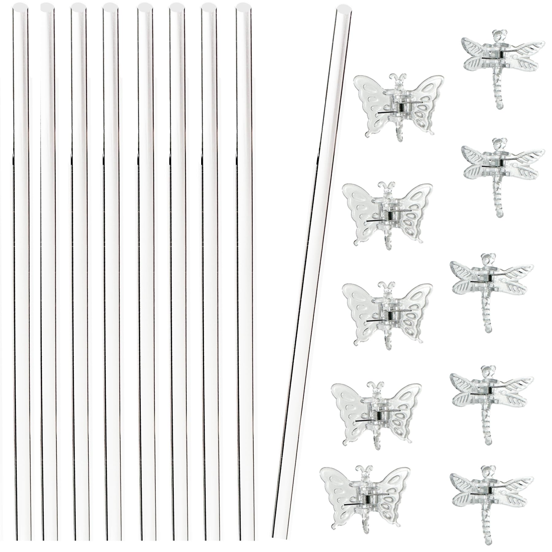 30Pcs Acrylic Plant Stakes Garden Single Stem Plant Support Stakes Clear Orchid Stakes and 30Pcs Clips Plant Support Sticks Clear Dragonfly Orchid Clip for Indoor and Outdoor Plants, Flowers, Tomatoes