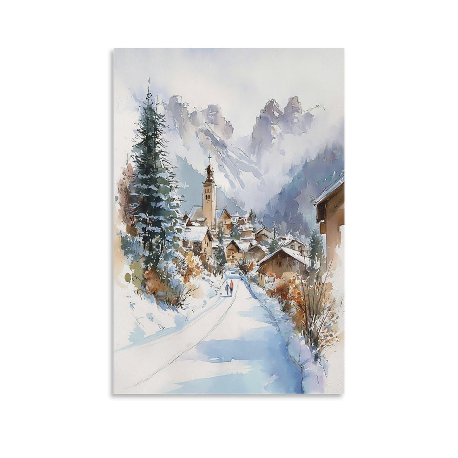 CNAHEIZ Whistler Ski Watercolor 20x30inch(50x75cm) Vintage Travel Poster Watercolor Canvas Art