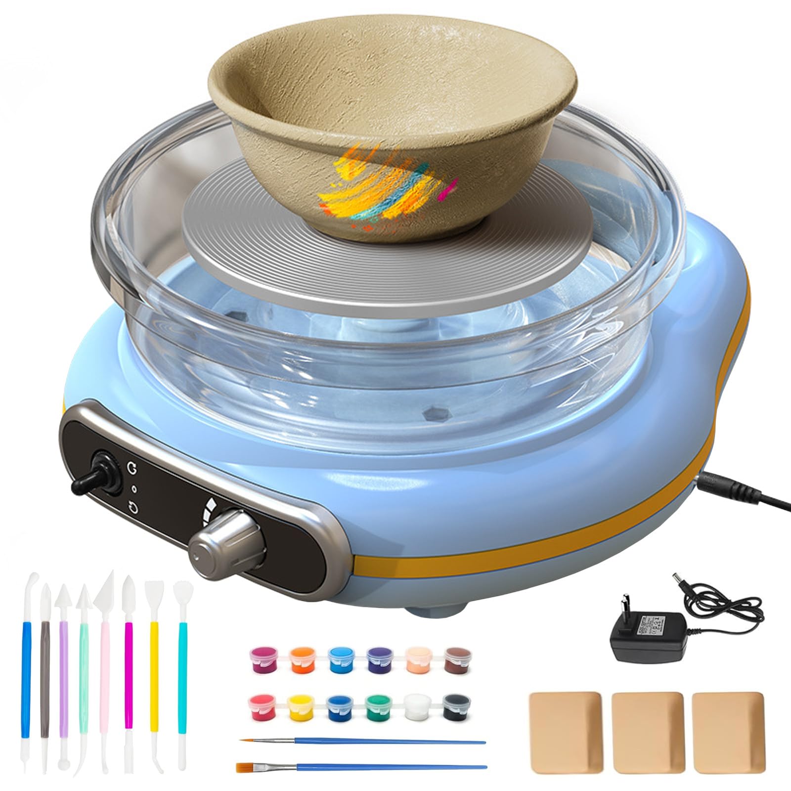 Máquina eléctrica de cerámica de 12 cm con velocidad continua, rueda de alfarero de 0 a 200 rpm, máquina de cerámica con 8 accesorios, juego de manualidades para cursos de cerámica DIY