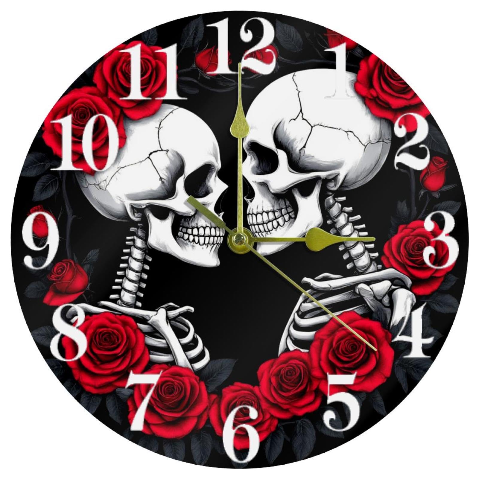 Horloge murale en forme de cœur romantique avec roses rouges pour décoration de salon