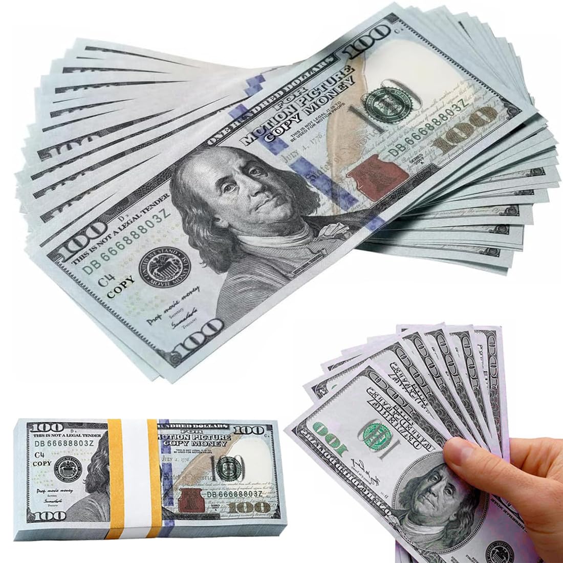 $100 Prop Money Fake Money Stacks | 120 Full Print Fake Dollars $12,000 | Fake Dollars & Play Money | Realistic Play Money Pretend Cash | Film Props, Party, Casino, Fancy Dress