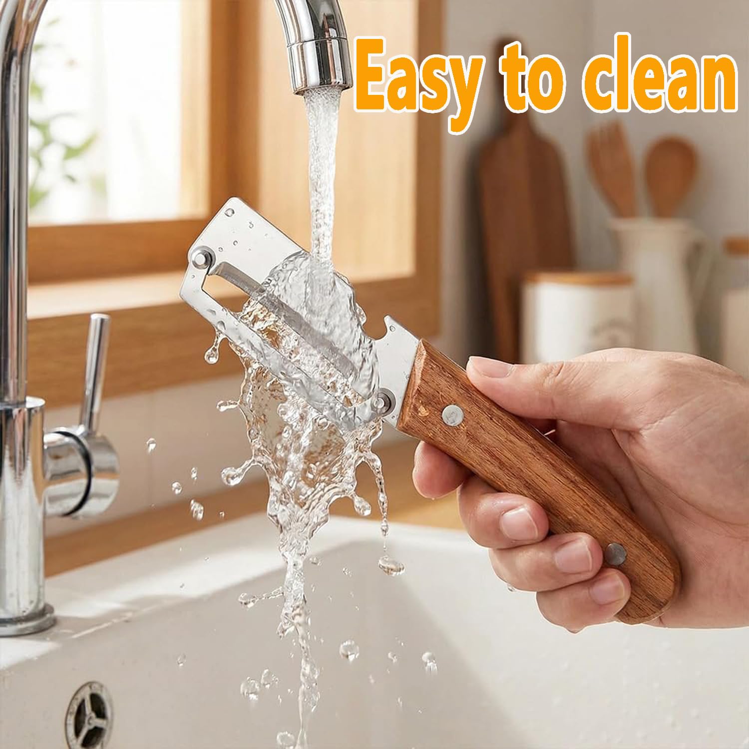 2-in-1 Multifunctional Vegetable Peeler with Wooden Handle & Stainless Steel Blade, Multifunctional Vegetable Peeler, Built-in Bottle Opener, Fruit & Vegetable Kitchen Peeling Tool (1Pcs) — view 5