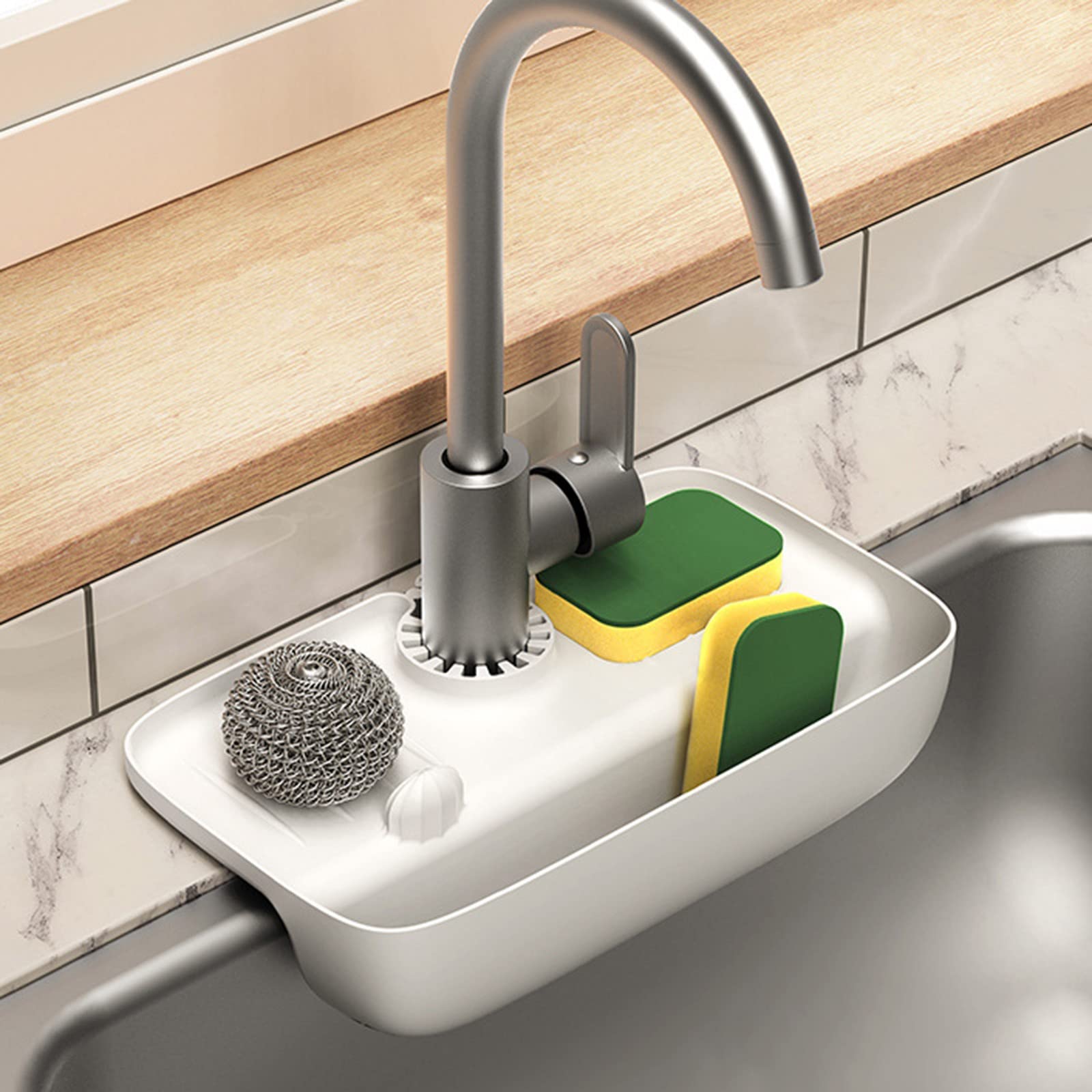 Kitchen Sink Organizer with Drain Sink Caddy with Drainage Countertop Sink Organizer Dish Sponge Holder Sink Storage Rack