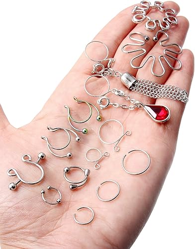 Miniatura 2 de Oufksiyy - Anillo de pezón falso de acero inoxidable sin perforación, anillos de pezón con clip, joyería de piercing de cuerpo sintético para