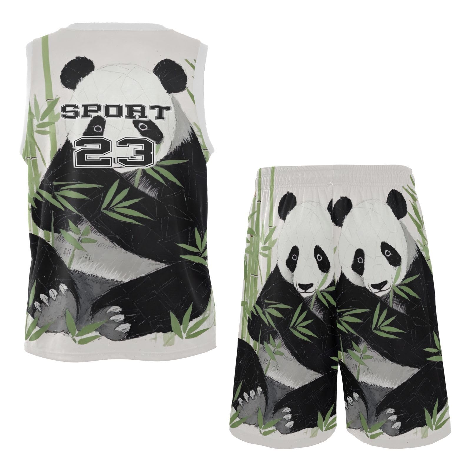 FLildon Cute Panda Boys Basketball Jersey Set Tank Top Shorts Tracksuit Sport Training Suit for Kids, S