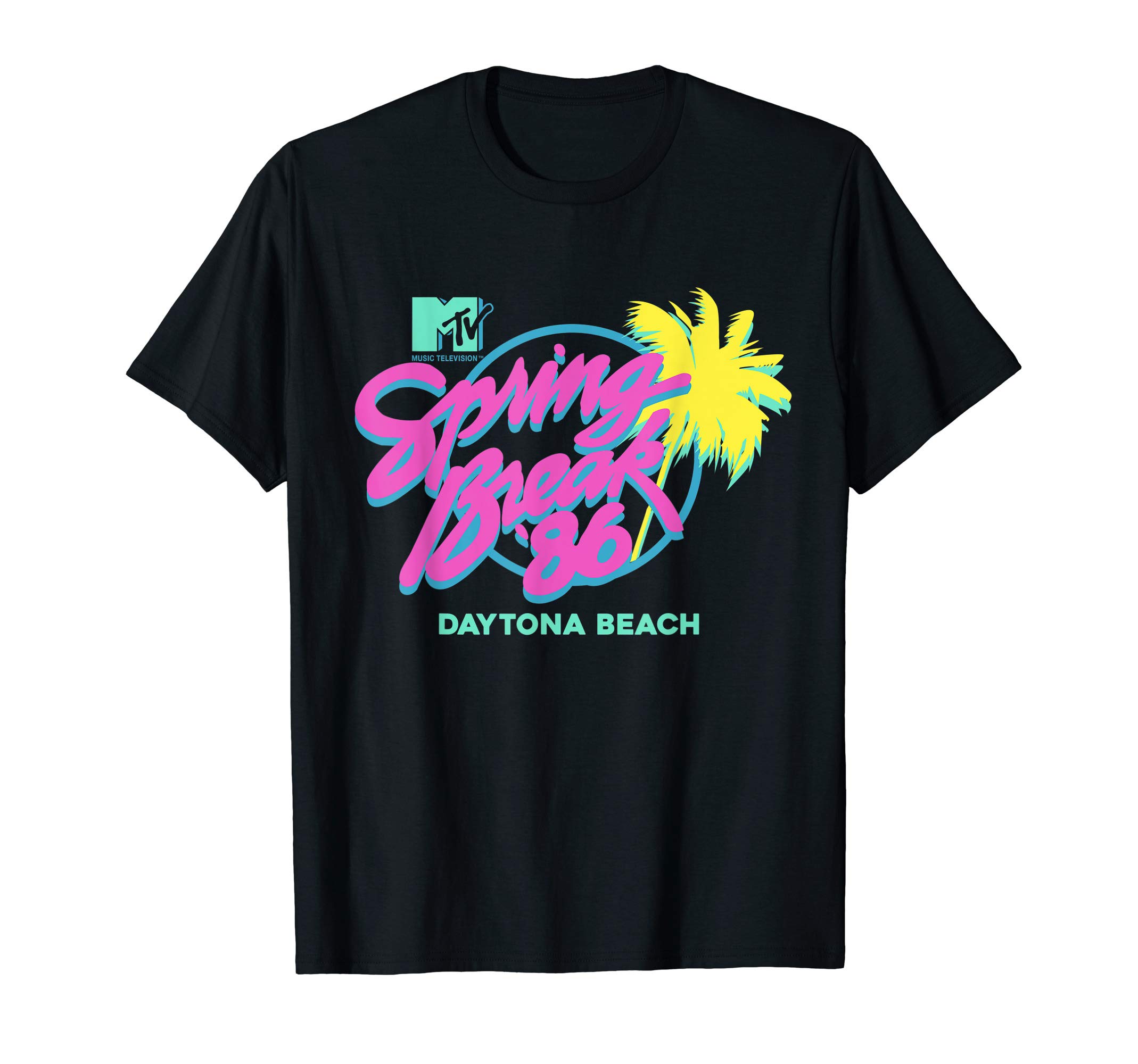 MTVClassic Fit Crew Neck T-Shirt - Spring Break Daytona Beach, Black, Adult, Short Sleeve, Cotton & PolyesterOEKO-TEX STANDARD 100