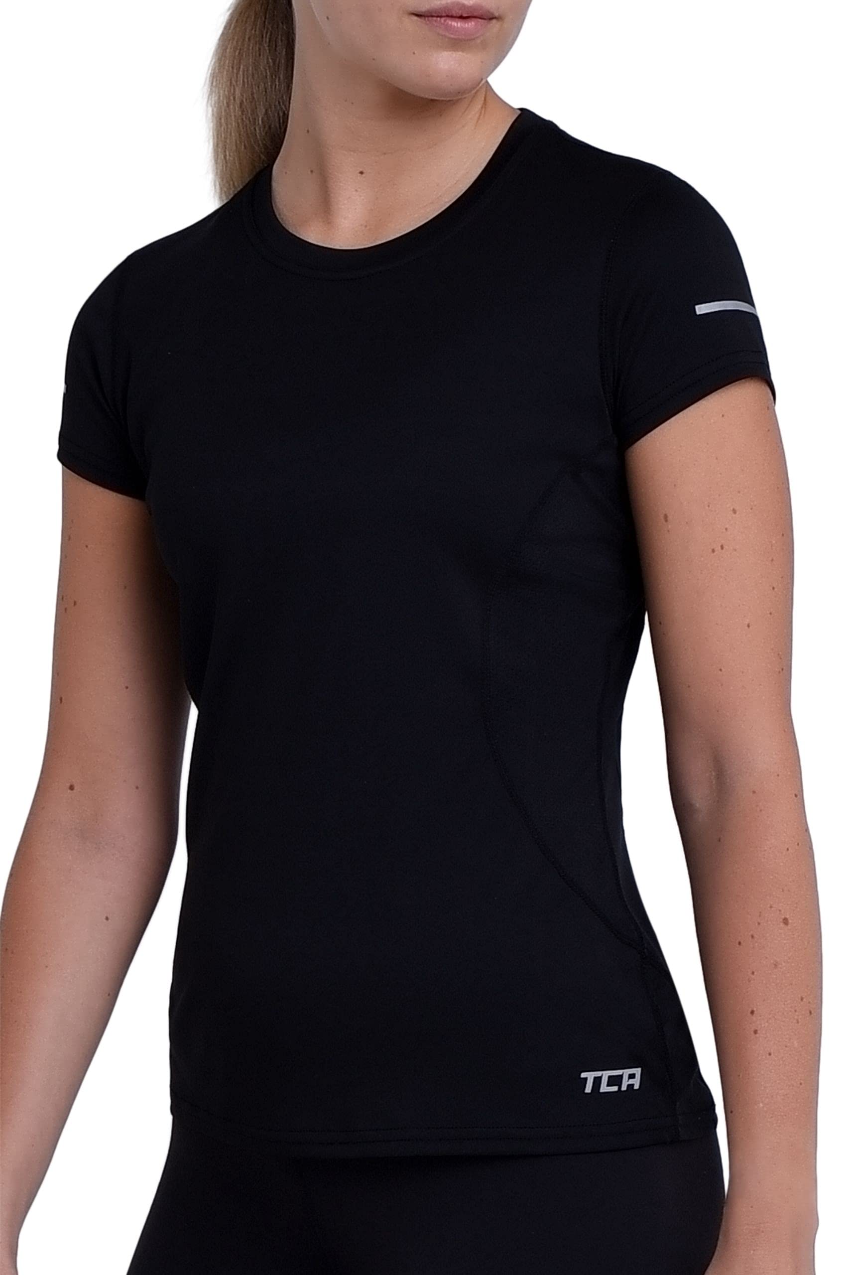 TCA Women's Atomic Short Sleeve Quickdry Gym Running Training Top - Black Stealth, XL