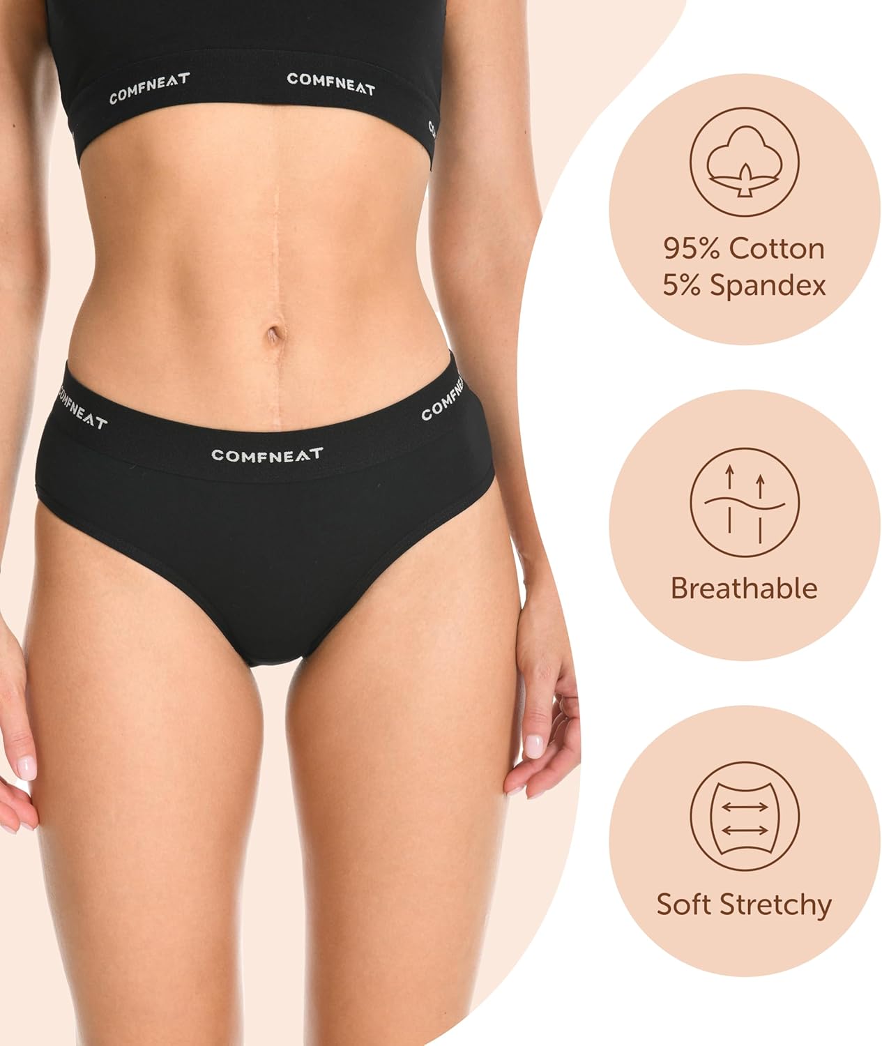 Comfneat Women's 3-Pack Stretchy Briefs Cotton Spandex Underwear - Image 2