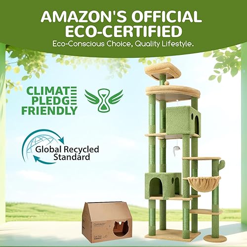 Globlazer Giant Cat Tree, 83 inch Cat Tree for Indoor Cats Large Adult, XXL Cat Tower with 9 Scratching Posts for 20lb+ Heavy Duty Large Adult Cats, F83, Dark Grey(Cactus,83inch)