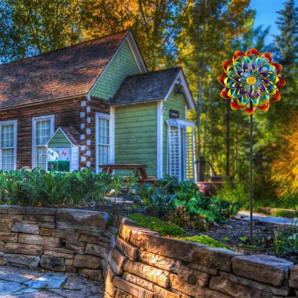 Girandola A Vento In Metallo Per Giardino - Decorazione Esterna Colorata - Foto 2