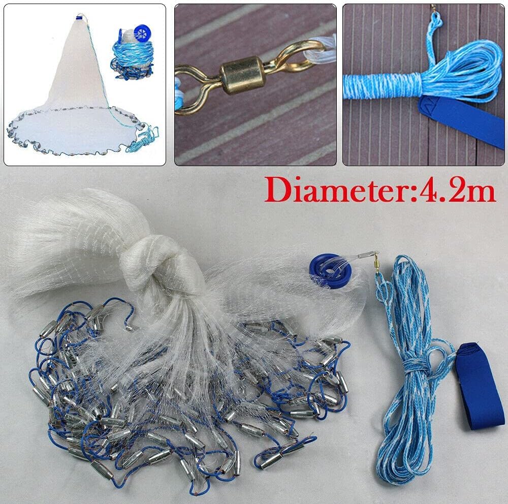 Fishing Net - Copritutto a mano, 3 m e diametro 1,5 cm, rete da lancio per pesca, rete da lancio portatile, rete da pesca, rete da pesca, rete da pesca, rete da pesca
