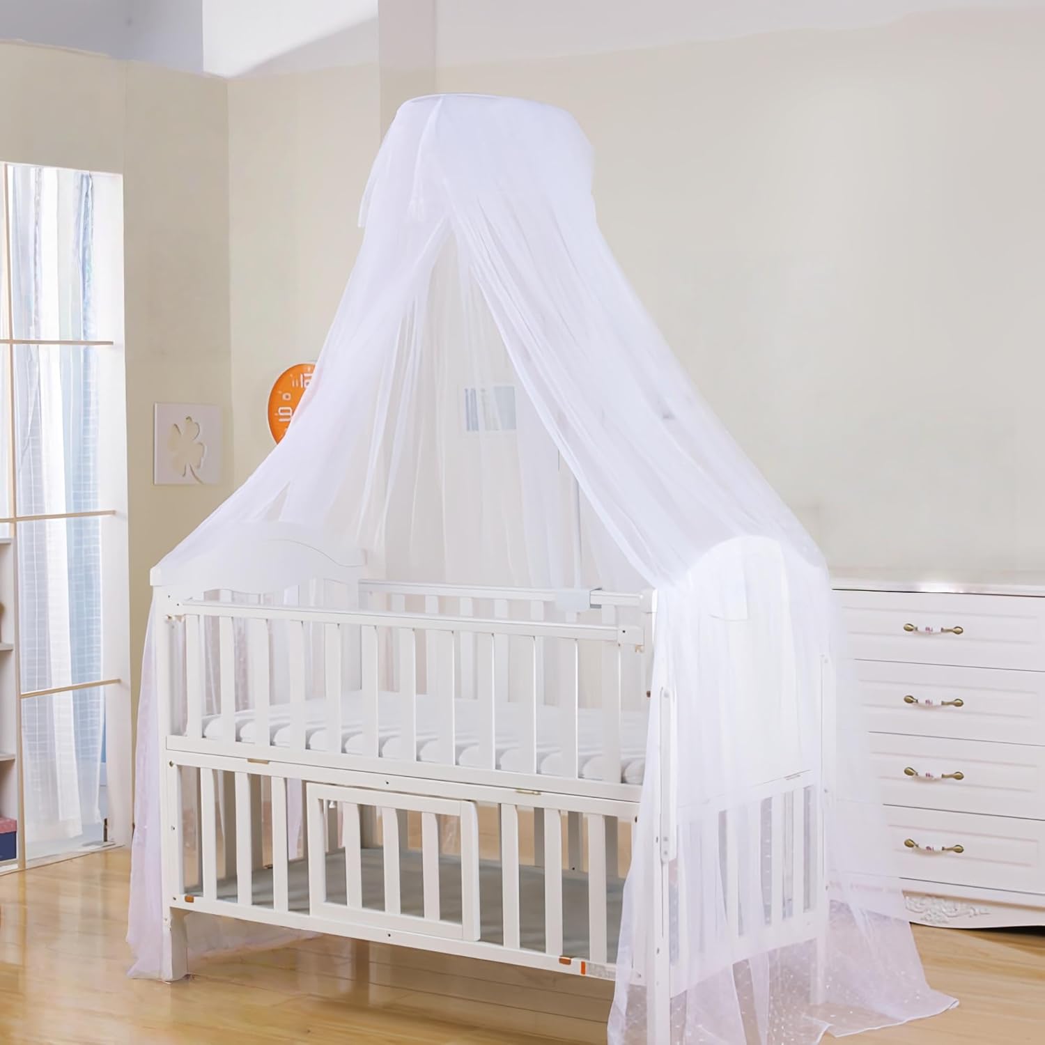 Baby Crib Bed Mosquito Net:Crib Canopy, Princess Bed Canopy, 2025 New 50D Breathable Mesh Crib Tent, Mosquito Net for Canopy Bed Curtains Baby Toddler Bedroom Decoration Accessories (White)