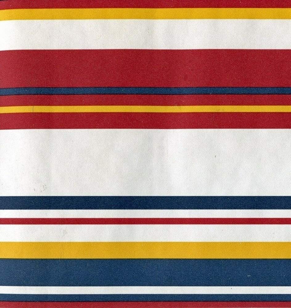 Dundee Deco BD6193 Prepasted Wallpaper Border - Geometric Red, White, Blue, Yellow Stripes Wall Border Retro Design, 15 ft x 6.5 in (4.57m x 16.51cm)