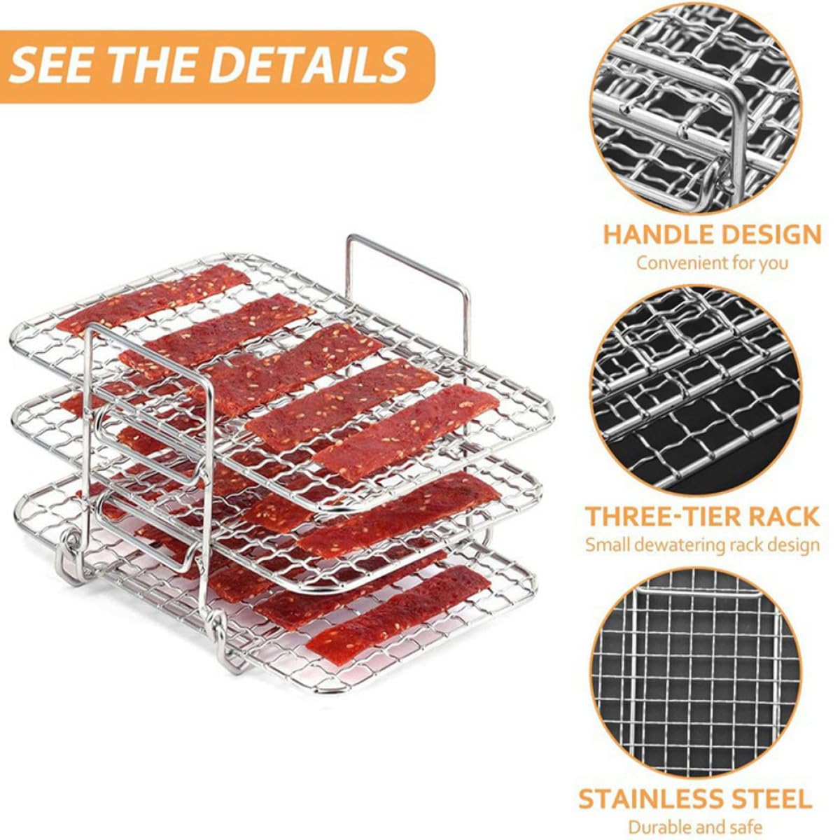 Rejilla para Freidora de Aire de 3 Capas, Acero Inoxidable 304, Soporte Multifuncional para Horno y Deshidratación, Apta para Cocina Saludable y Utensilios Freidora Aire