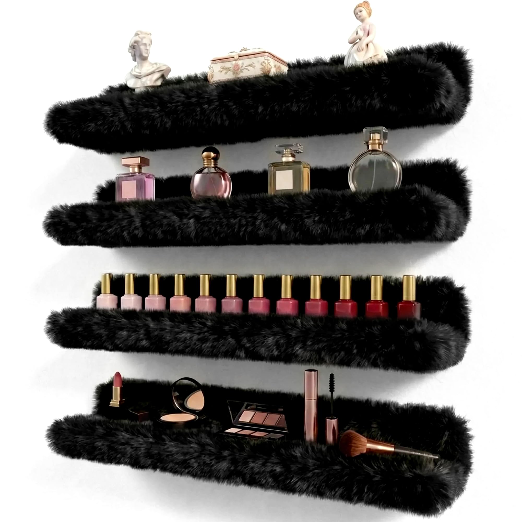 Care&More YJ 15-Inch Fuzzy Nail Polish Wall Shelves, 4-Pack