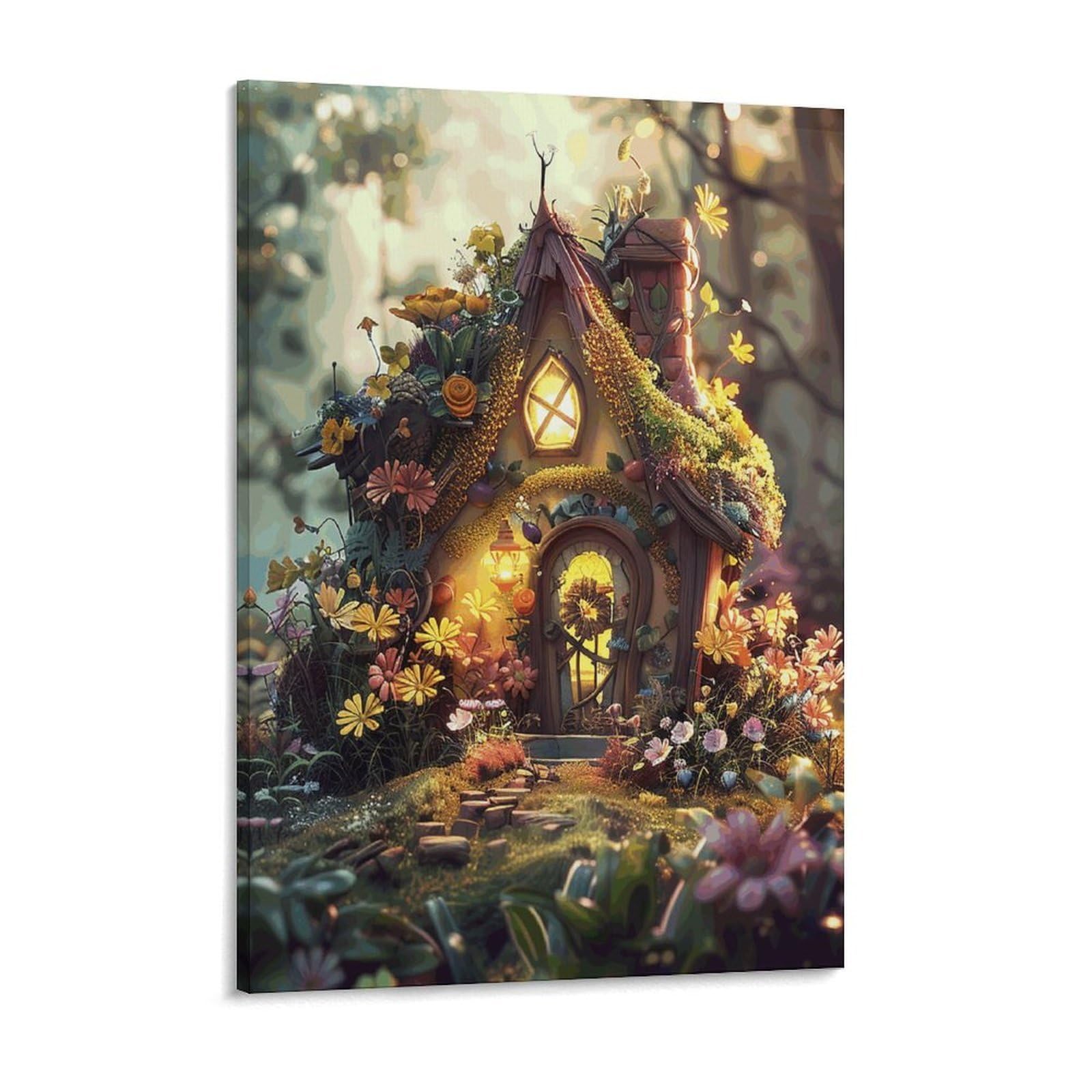 A Small Fairy Tale House Canvas Wall Art for Bedroom 18x24inch Canvas Prints Artwork for Walls Modern Picture Artwork Painting for Living Room Aesthetic Wall Paintings for Bathroom Kitchen Of
