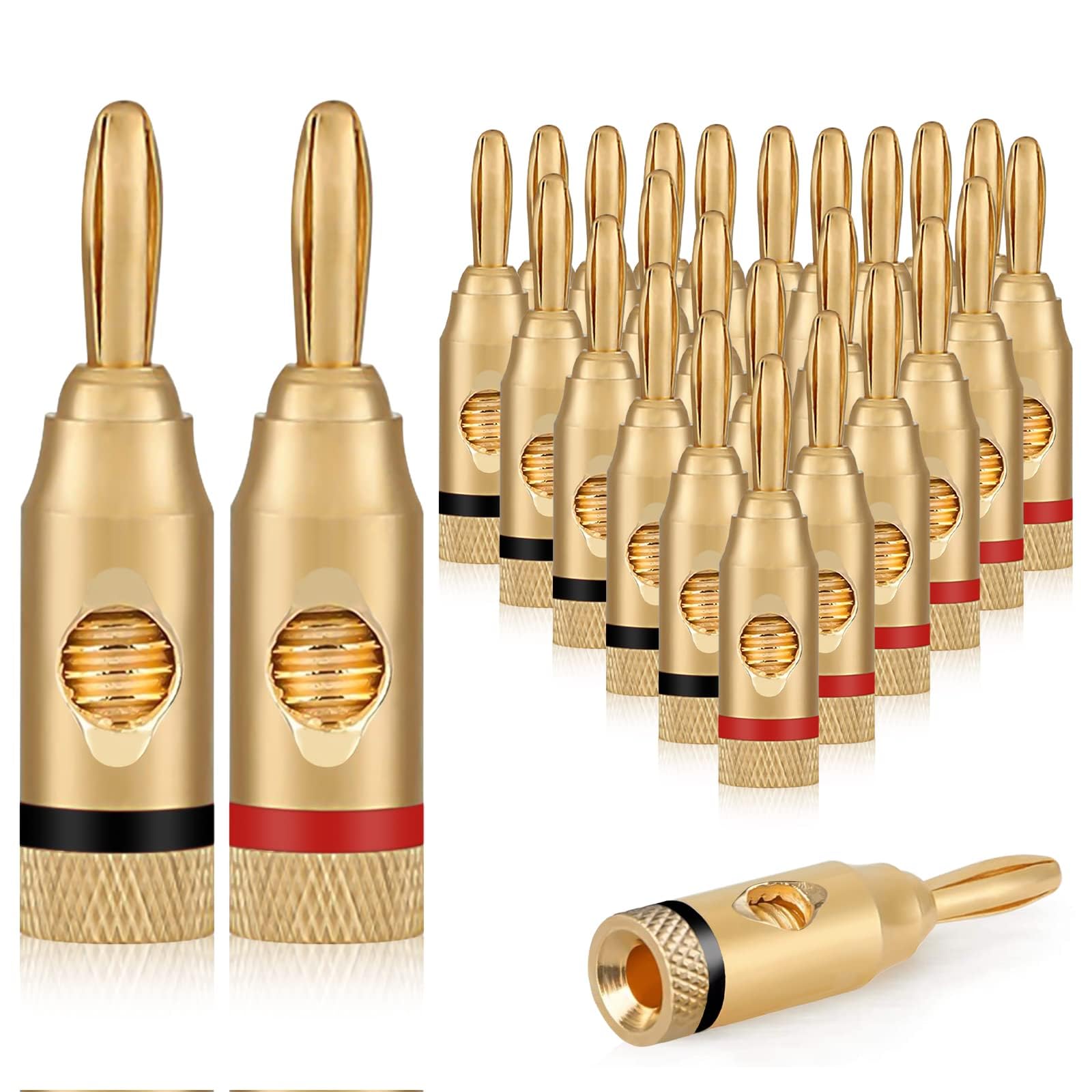 SUNJOYCO 12 Pairs 24K Gold Plated Speaker Banana Plugs for Speaker Wire, Home Theater, Wall Plates