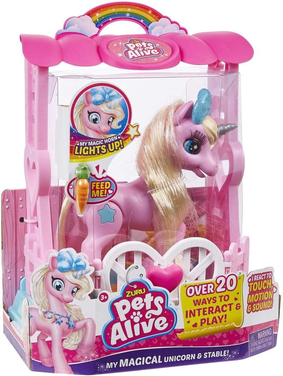 Pets Alive My Magical Unicorn in Stable Battery-Powered Interactive Robotic Toy Playset (Pink Unicorn) by ZURU