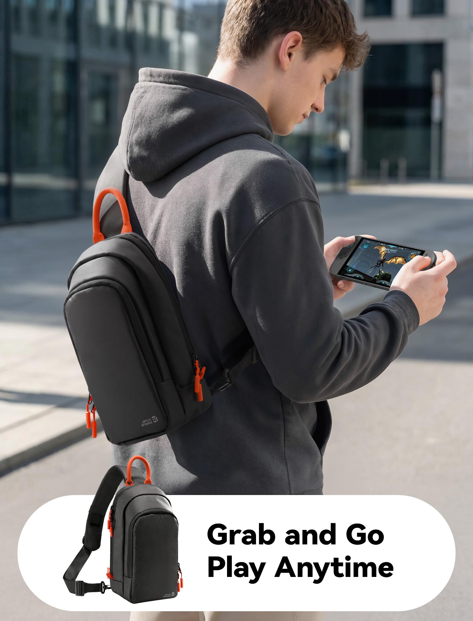 JSAUX Umhängetasche für Switch 2, ROG Xbox Ally X, Steam Deck und Legion Go, Sling Bag für Handheld Konsole und Zubehör mit Joystick Schutz, Große Kapazität, 3 Fächer
