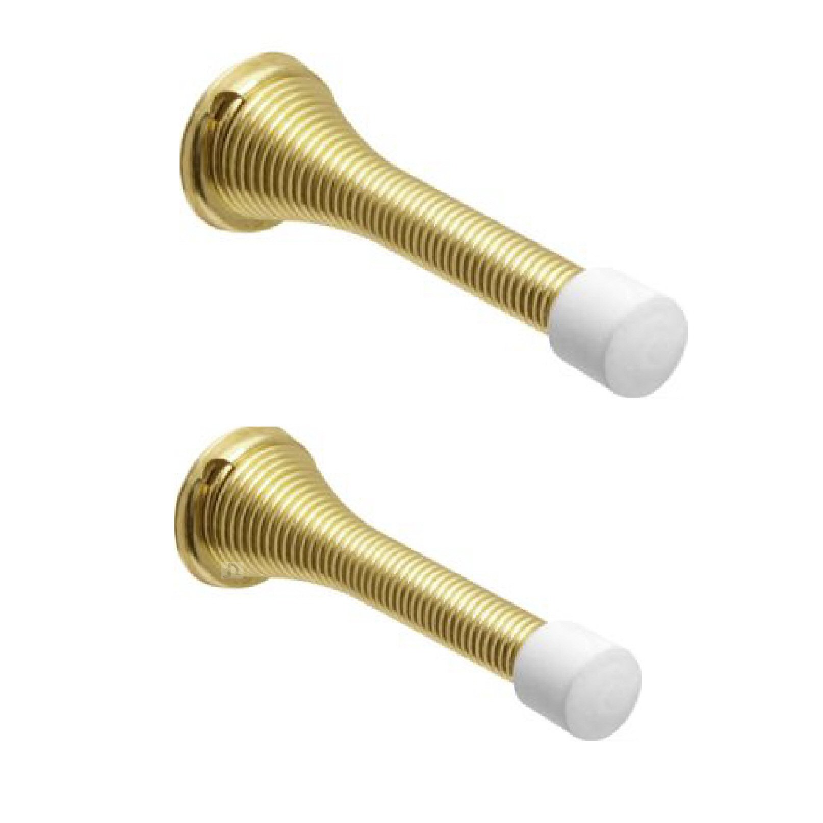2 x Brass Spring Door Stops Including Fixings & Screws