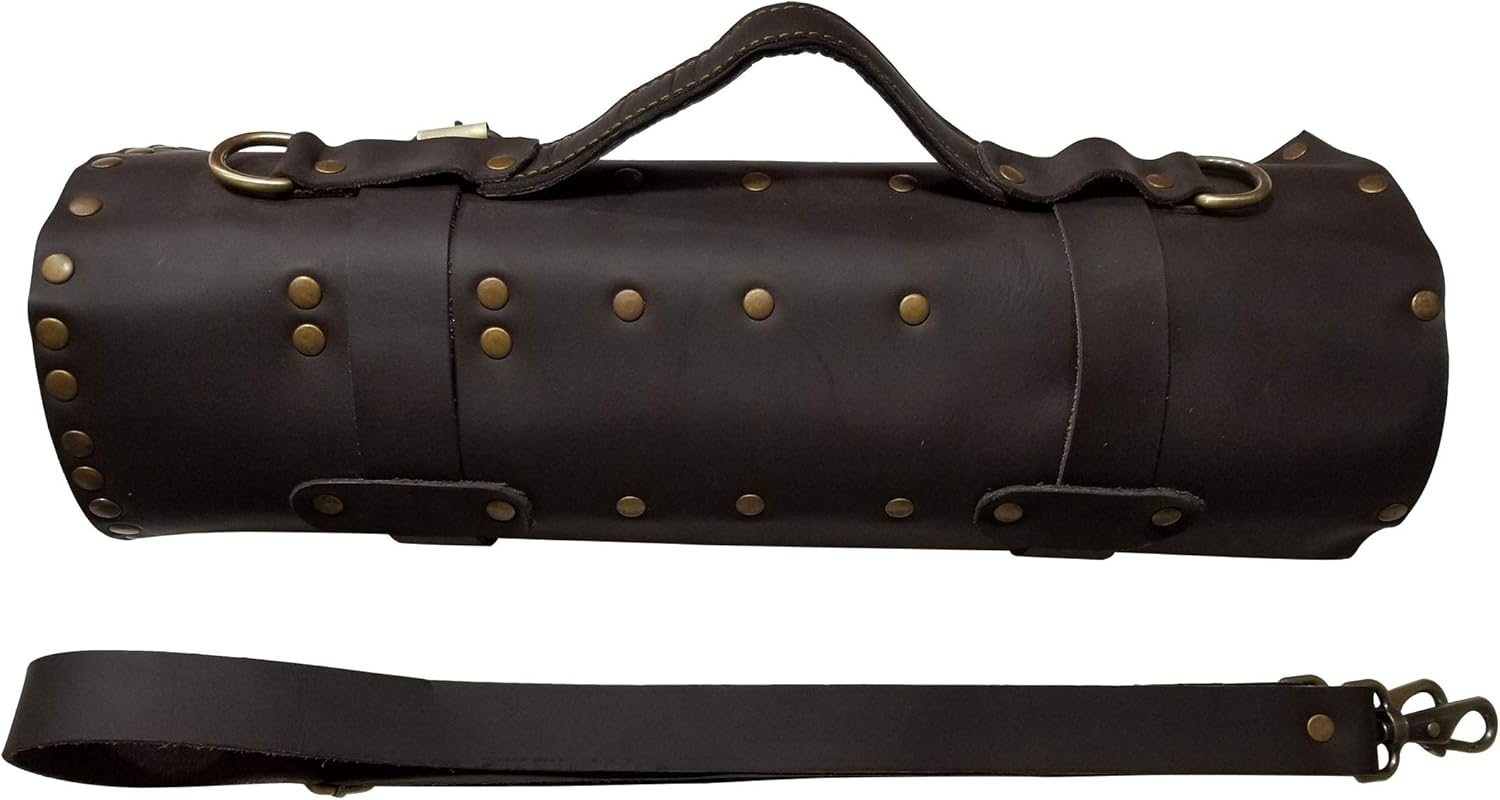 PROFESSIONAL CHEF Lightweight Genuine Premium DARK BROWN Leather Chef Knife Bag/Knife Roll 12 Pockets Space *KB011