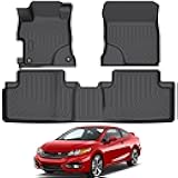 All Weather Rubber Car Floor Mats Compatible with 2012-2015 Honda Civic, Fit for Honda Civic Floor Mat, Full Set Includes 1st and 2nd Rows Maximum Coverage, Laser Measured, Non Slip