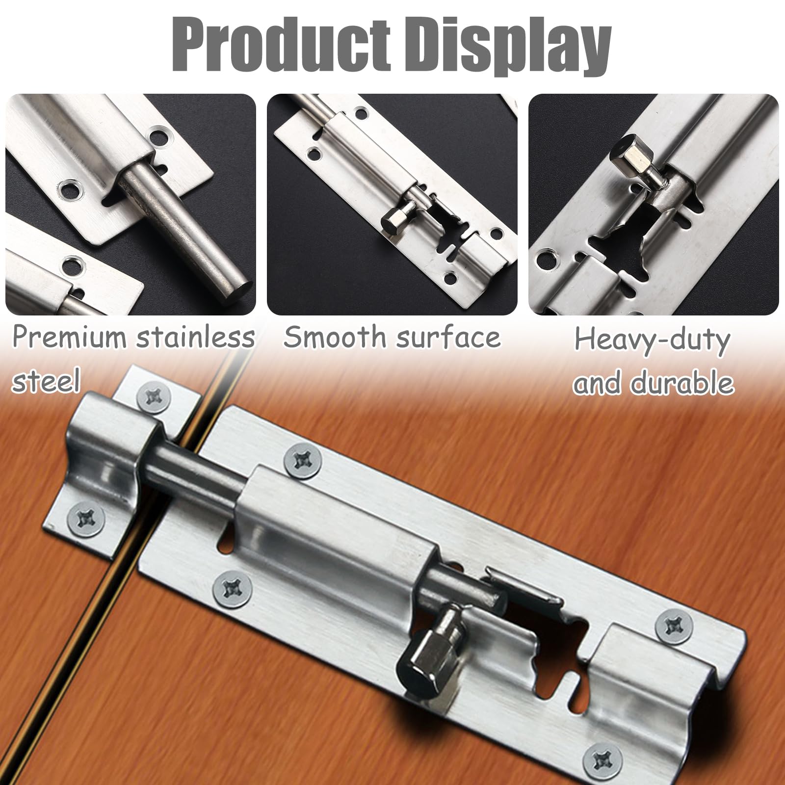 2 Pcs Door Lock Bolt, Door Latch Slide Bolts Lock with Screws,Stainless Steel Bolt Lock for Bathroom Bedroom,Toilet, Shed - Image 2