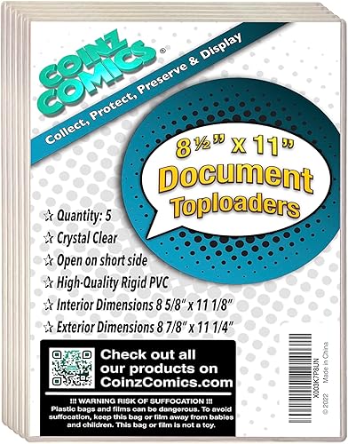 Coinz Comics Paquete de 5 cargadores superiores de 8.5 x 11 pulgadas, soporte para documentos, soporte para fotos, perfecto para proteger imágenes
