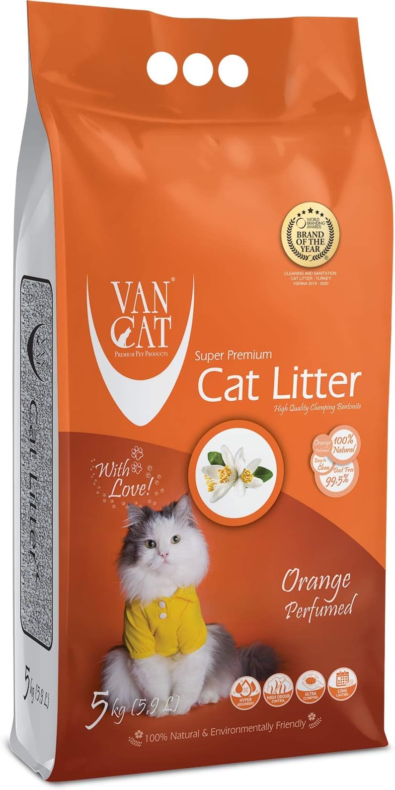 5 Kg Orange Perfumed White Bentonite Clumping Cat Litter