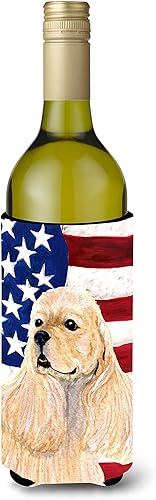 Caroline's Treasures SS4006LITERK - Bandera estadounidense con abrazador de botellas de vino Cocker Spaniel, botella de vino, multicolor