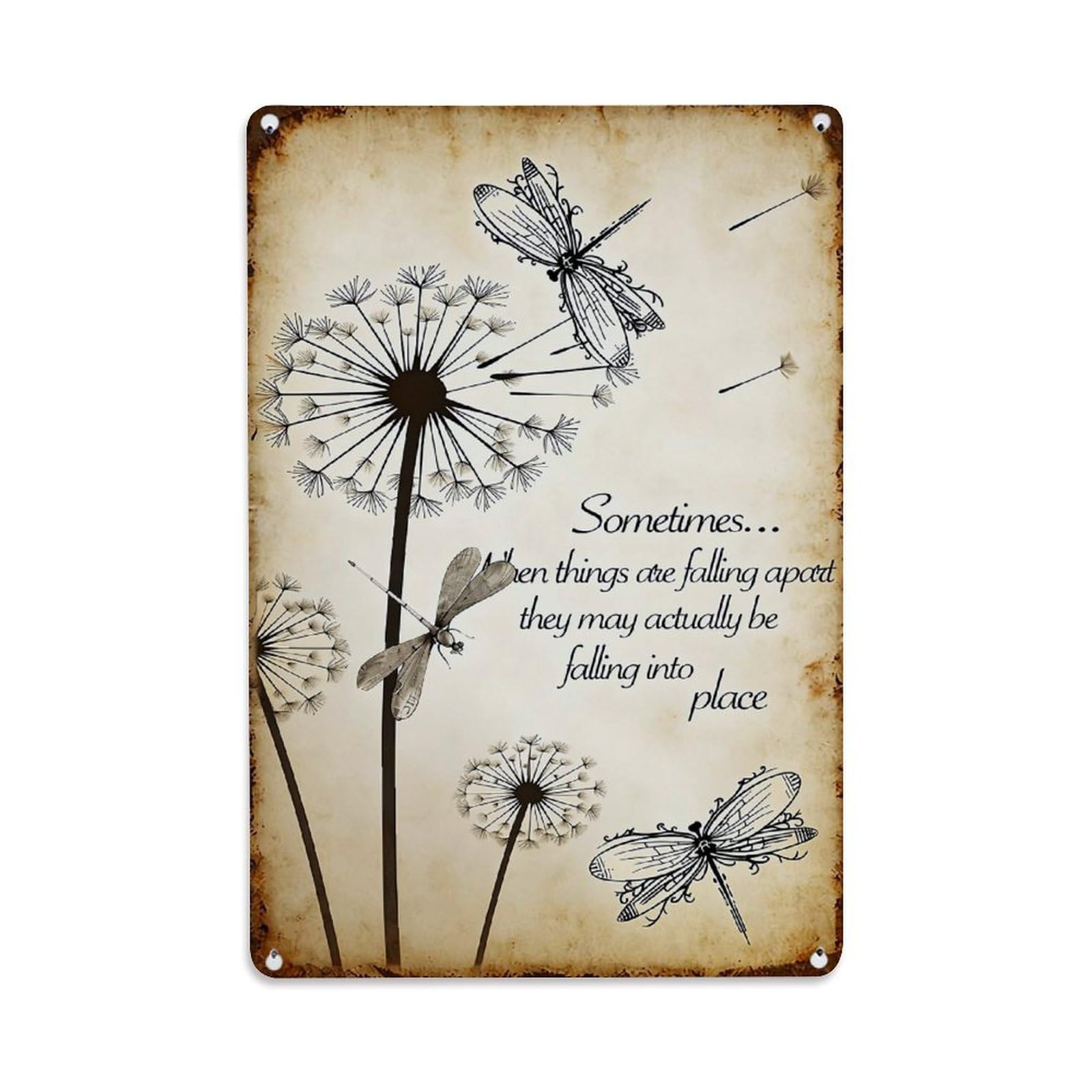 Jdfenggu Vintage Dandelion Dragonfly Quote Art Retro Metal Tin Sign, Decor Art Poster For Bar, Home, Man Cave, Kitchen, Laundry Room Gift 8X12inch
