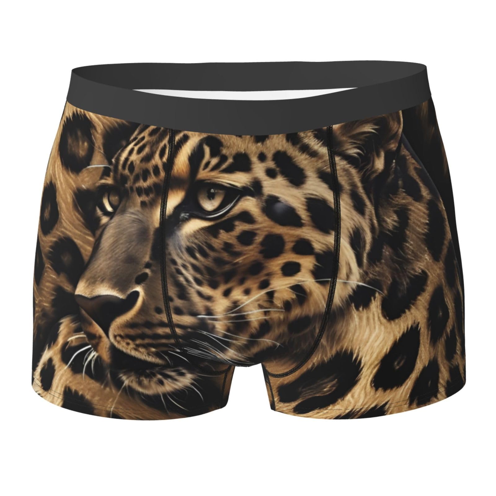 Sxooge Men's Black Leopard Print Underwear, Boxer Briefs For Breathable Elastic Fabric & Elastic Waistband, Essentials, Xxl