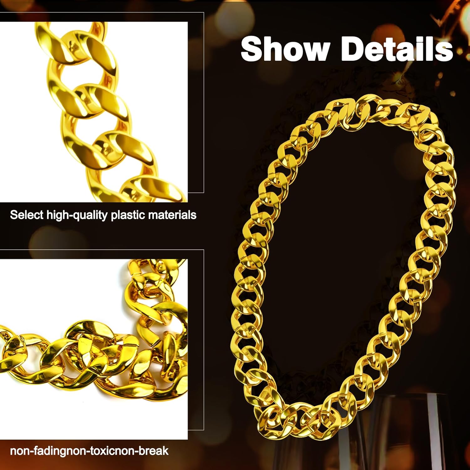 1PCS 35" Men's Big Gold Chain Necklace,Chunky Fake Gold Chain Costume Accessories,Hip Hop Rapper Jewelry 80s 90s Punk Style Halloween Party - Image 3