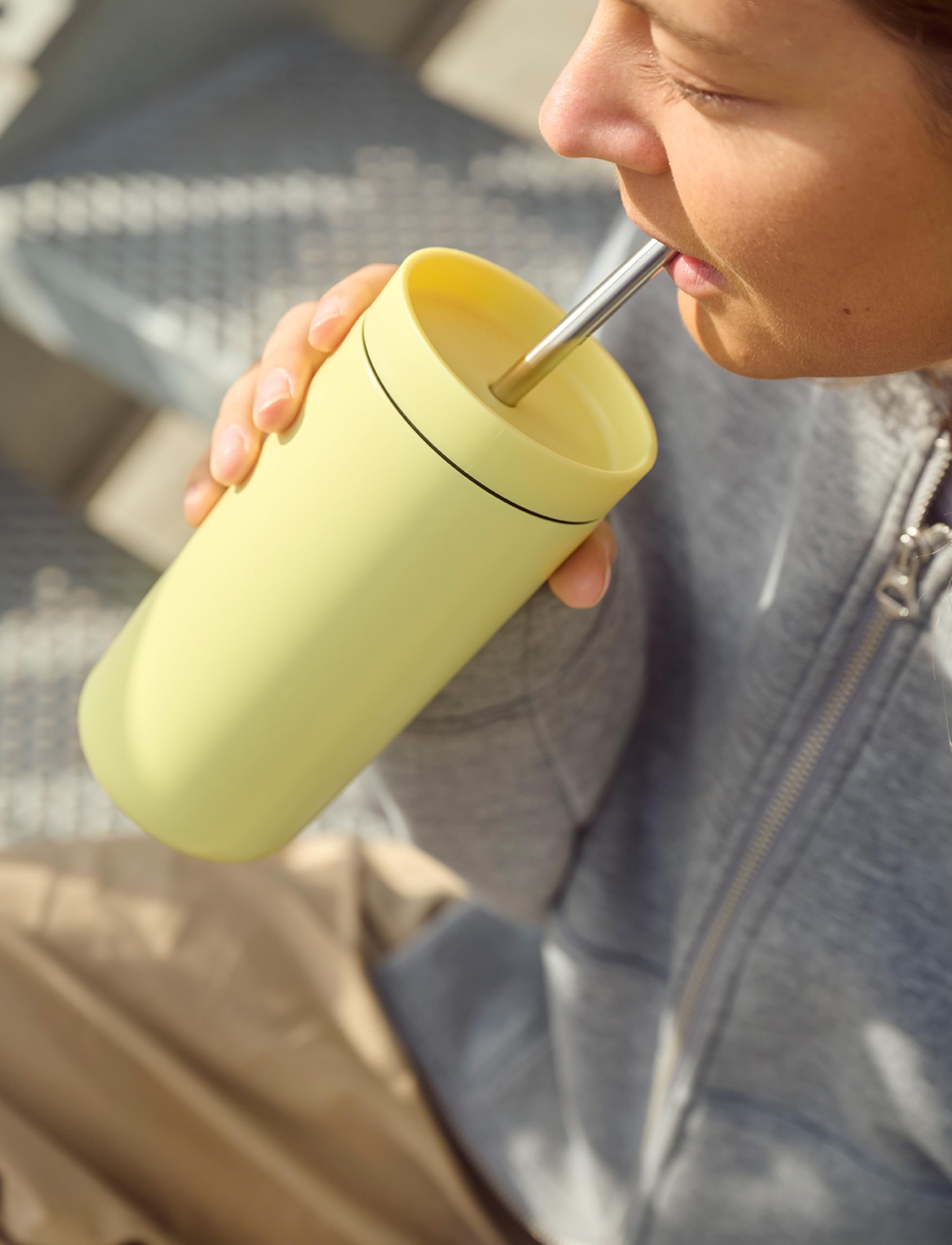 Stelton To Go Sip kubek termiczny ze słomką, 0,4 l, izolowany próżniowo, trwały – 400 ml, Laevis