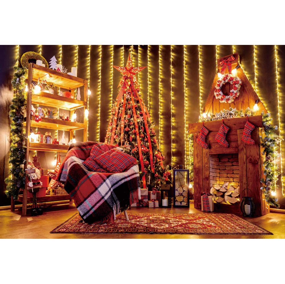 Fotoshooting Hintergrund Studio YongFoto Weihnachts Fotohintergrund 4,5x3m  - Mit Kamin \u0026 Geschenken - Vinyl Foto Hintergrund, image size:1001x999