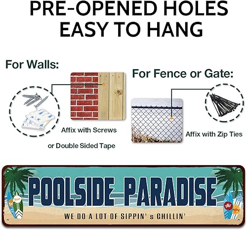 Miniatura 3 de Poolside Paradise - Letrero de metal de aspecto rústico para piscina al aire libre, bañera de hidromasaje, Tiki para patio trasero, regalo de 4 x 16