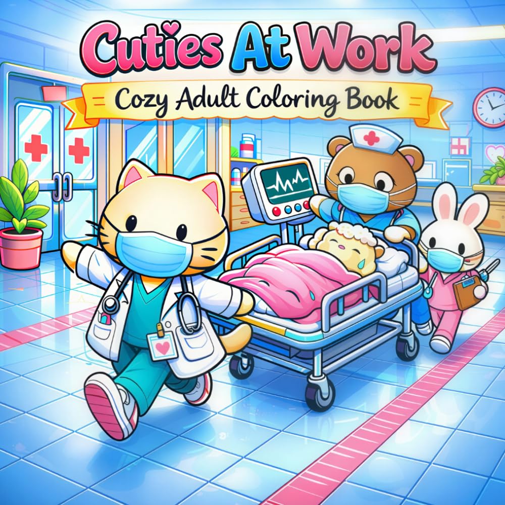 Cuties at Work: Cozy Coloring Book for Adults and Teens: Cute Animal Kawaii Jobs for Stress Relief and Relaxation (Comfy, Cozy, Simple, and Bold Hygge Coloring Book Collection)