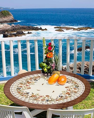 Vista 31 de Mantel redondo ajustable de Navidad para mesa redonda, mantel rojo floral de Navidad, mantel impermeable con borde elástico, mantel circular rojo