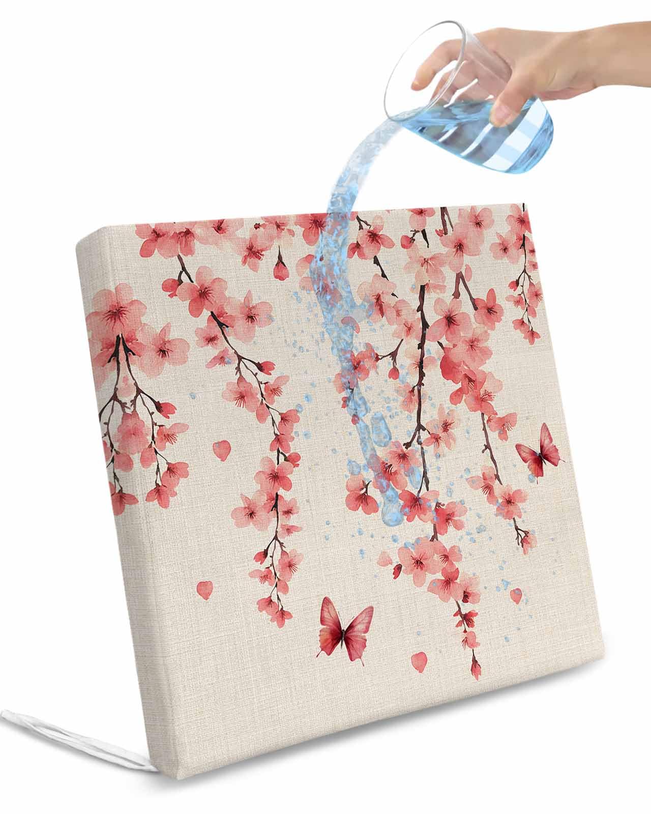 Hokiten Cherry Blossoms Outdoor Cushion Chair Cover Set of 2 - Waterproof Couch Seat Covers, Spring Pastoral Botanical Flowers Patio Furniture Protector Cushions Slipcovers for Sofa/RV, 24