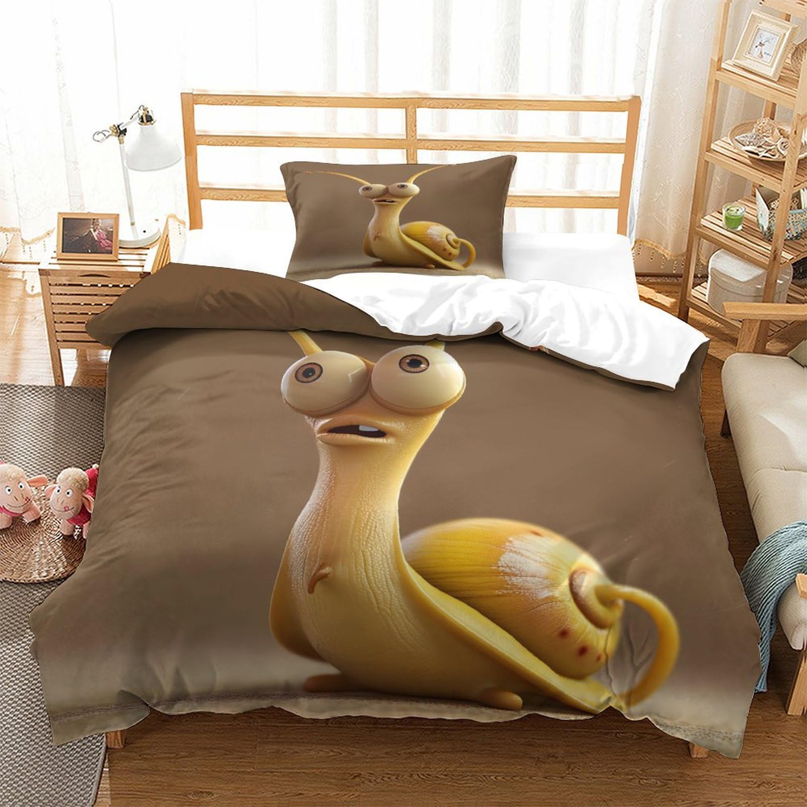 P1S9U7W5Y 3D Printed Cartoon Snail Duvet Cover Set 3pcs Microfiber Kids Snail Bedding Set Decor Single（135x200cm）