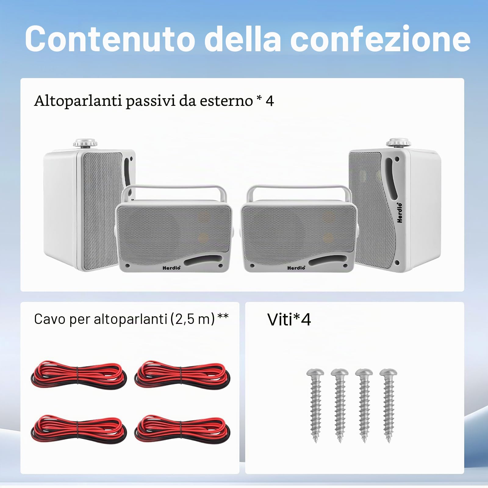 Herdio Diffusori passivi esterni cablati da 3,5 pollici impermeabili 400W a parete, suono eccellente resistente a ogni clima, per casa, giardino, barca, garage e interni, confezione 4 pezzi bianco