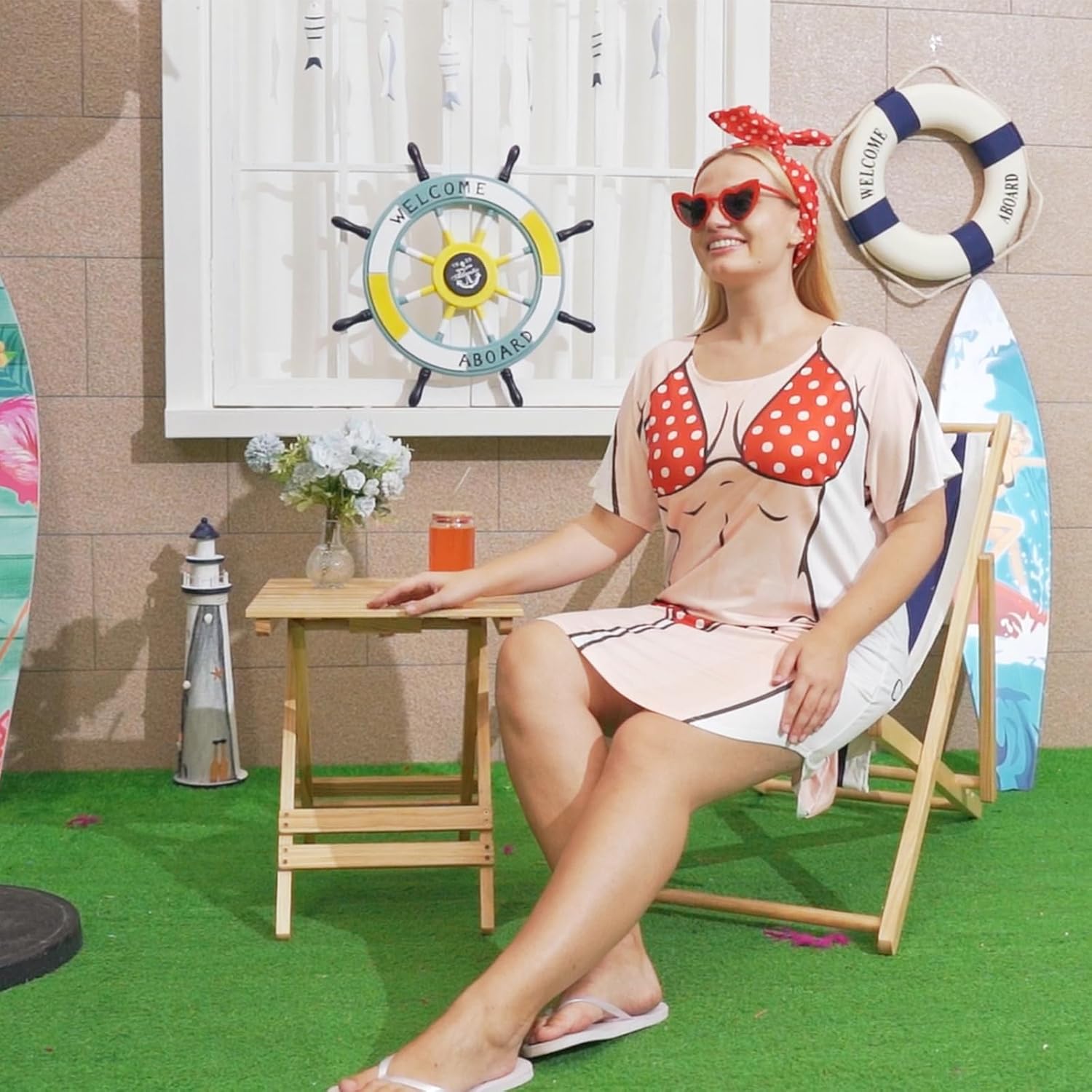 Jeyiour Womens Bikini Shirt Cover up Funny Bandana Headband Retro Sunglasses Eyewear Halloween Party Outfit - Image 5