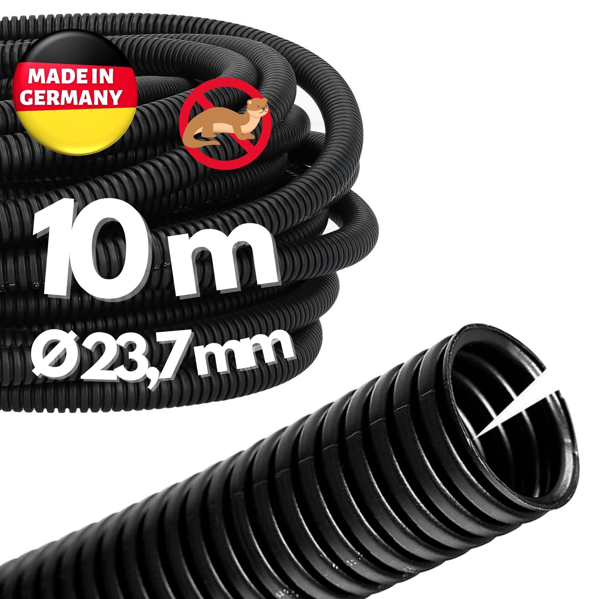 Kalitec - 10m Tubo Corrugado Ranurado NW 23 para Protección de Cables | Manguera abierta de polipropileno resistente a UV y calor, diámetro 28mm, ideal contra martas en motores y aplicaciones